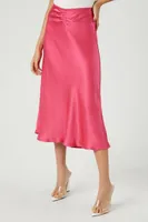 Women's Picot-Trim Satin Midi Skirt in Hot Pink Large