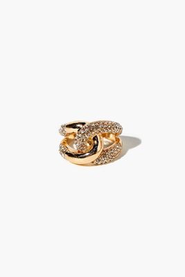 Women's Rhinestone Cocktail Ring in Gold/Clear, 6
