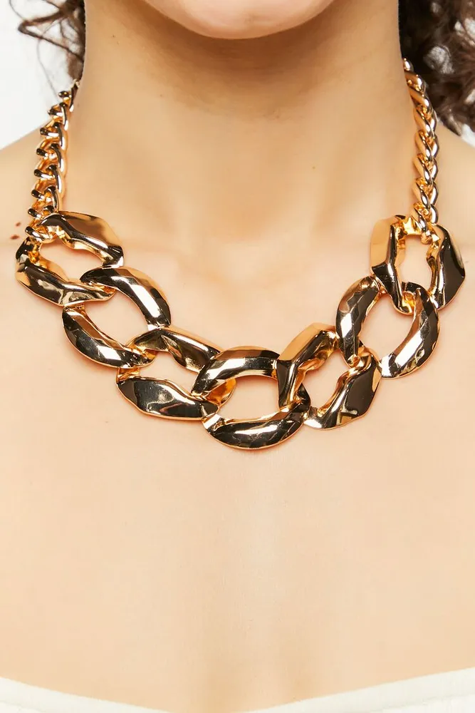 Women's Chunky Curb Chain Statement Necklace in Gold