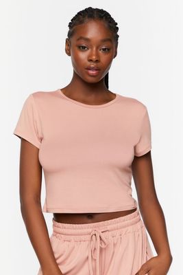 Women's Cropped Lounge Tee in Nude Pink Large