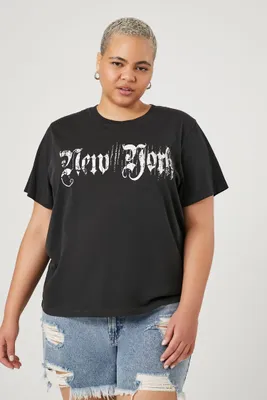 Women's New York Graphic T-Shirt in Black/White, 1X