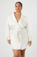 Women's Satin Blazer Dress in Vanilla, 3X