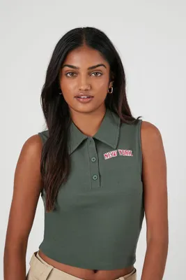Women's New York Sleeveless Polo Shirt in Green Medium
