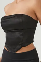 Women's Cropped Satin Tube Top in Black Large