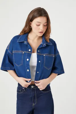 Women's Cropped Denim Drop-Sleeve Shirt