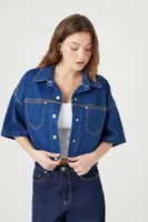 Women's Cropped Denim Drop-Sleeve Shirt