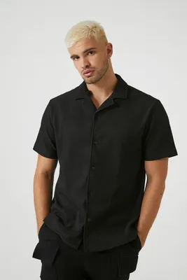 Men Textured Short-Sleeve Shirt in Black Medium
