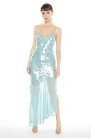 Women's Asymmetrical Sequin Midi Dress in Blue Mist Large