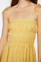 Women's Floral Smocked Tie-Strap Mini Dress in Yellow Large