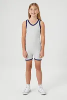 Girls V-Neck Tank Romper (Kids) in Heather Grey, 13/14