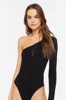 Women's One-Shoulder Long-Sleeve Bodysuit in Black, M/L