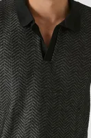 Men Chevron Print Polo Shirt in Black, XL