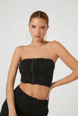 Women's Ruched Tube Top in Black, XS