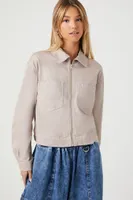 Women's Twill Zip-Up Cropped Shacket in Mauve Small