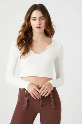 Women's Split-Neck Crop Top in Vanilla Medium