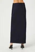 Women's Lace-Up Slit Maxi Skirt in Dark Denim, XS