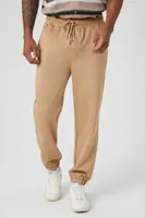 Men Faux Suede Drawstring Joggers in Camel Large
