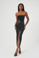 Women's Faux Leather Midi Tube Dress in Black Small