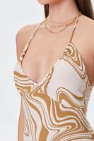 Women's Marble Print Halter Dress in Brown Large