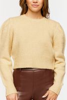 Women's Glitter Knit Ribbed-Trim Sweater in Khaki Large