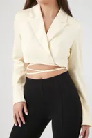 Women's Satin Wraparound Cropped Blazer in Vanilla Small