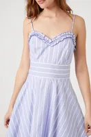 Women's Striped Poplin Fit & Flare Dress in Blue/White Small