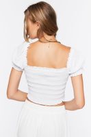 Women's Ruched Tie-Front Crop Top in White Medium