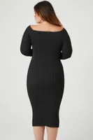 Women's Off-the-Shoulder Sweater Dress in Black/Silver, 0X