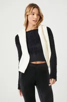 Women's Cropped Fuzzy Knit Sweater in Black Medium