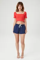 Women's Smocked Square-Neck Crop Top in Cayenne Medium