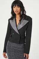 Women's Rhinestone Double-Breasted Blazer in Black/Silver Medium