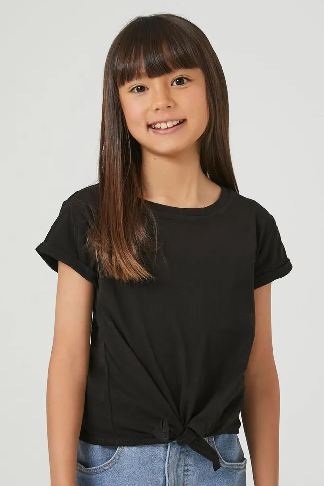 Girls Tie-Front Crew T-Shirt (Kids) Black,