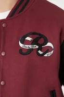 Men Embroidered & Chenille Patch Letterman Jacket in Burgundy/Black, XXL