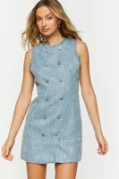 Women's Tweed Sleeveless Mini Dress in Light Blue Medium