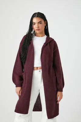 Women's Hooded Cardigan Sweater in Wine Small