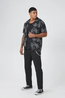 Men Rayon Floral Print Shirt in Black/White Medium