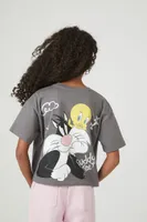 Girls Looney Tunes Tweety T-Shirt (Kids) in Charcoal, 11/12