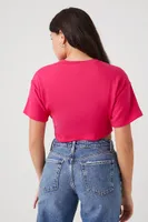 Women's French Terry Cropped T-Shirt in Hibiscus Small