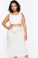 Women's Floral Print Shell Midi Skirt in White, 0X