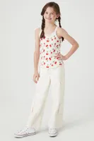 Girls Heart Cherry Print Cami (Kids) in Cream, 11/12