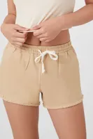 Women's Frayed Drawstring Shorts in Taupe Small