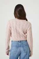 Women's Cropped Cable Knit Sweater in Pink Small