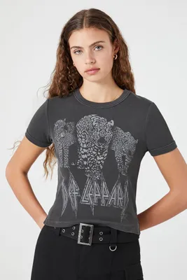 Women's Def Leppard Graphic Baby T-Shirt in Charcoal Large