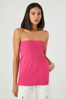 Women's Sweater-Knit Slit Tube Top in Pink Small