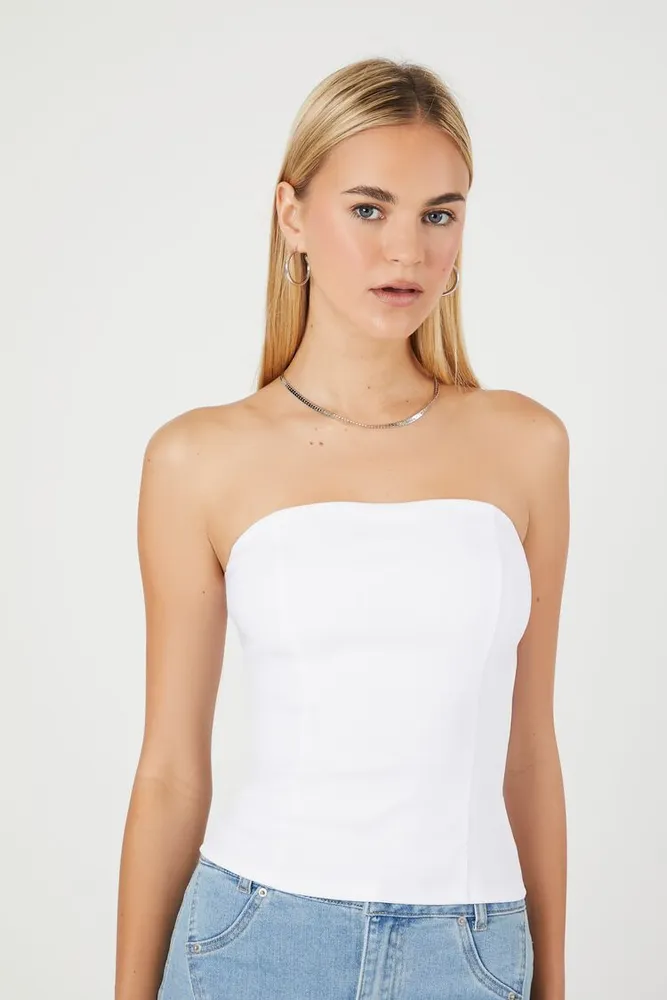 Women's Seamed Tube Top in White Large