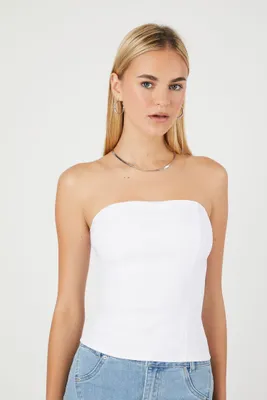 Women's Seamed Tube Top in White Medium