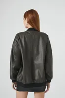 Women's Faux Leather Longline Bomber Jacket in Charcoal Medium