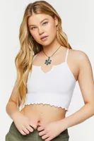 Women's Seamless Lettuce-Edge Cropped Cami in White, M/L