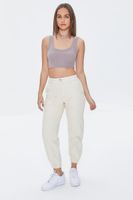 Women's Ribbed Knit Crop Top in Mocha Large