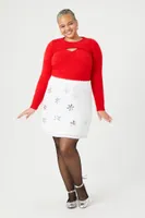 Women's Sweater-Knit Crop Top & Cami Set in Red, 4X